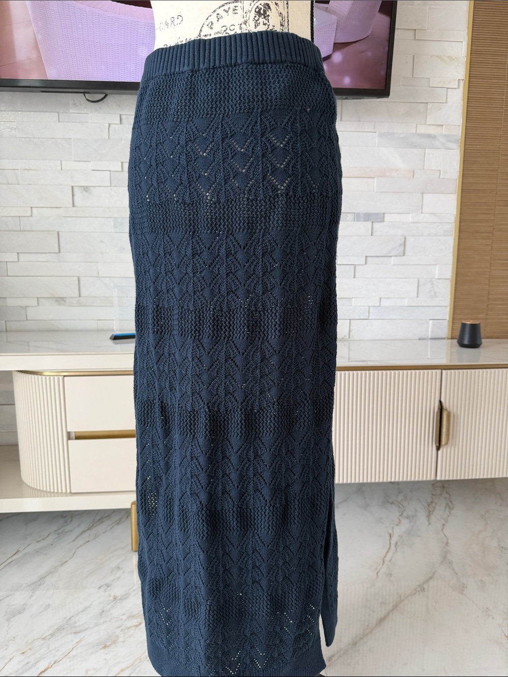 Splendid Classic Navy Crochet Maxi Skirt - Knit Design